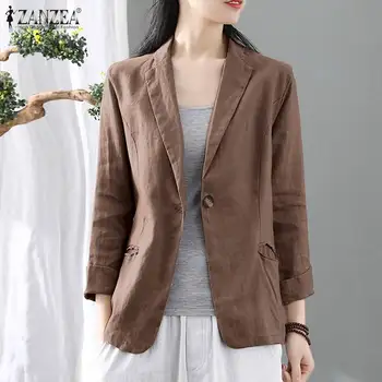 

Stylish Women's Spring Blazers ZANZEA 2020 Solid Jackets Office Lady Single Button Blazer Female Button Plus Size Outerwear