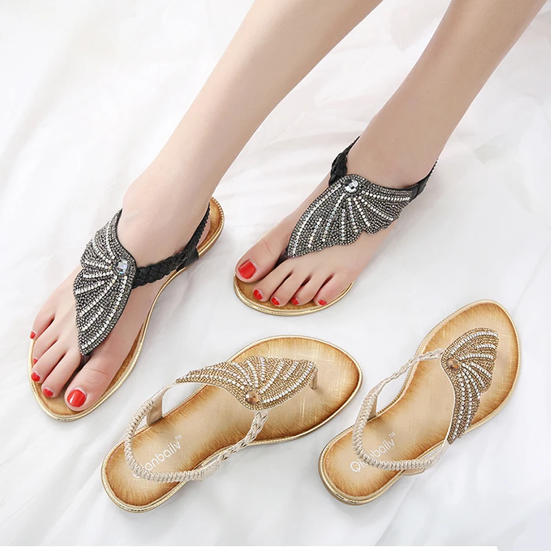 Najtaniej Letnie sandały plażowe japonki damskie buty modne kliny sandały damskie kryształowe buty Clip Toed Gladiator buty obuwie damskie