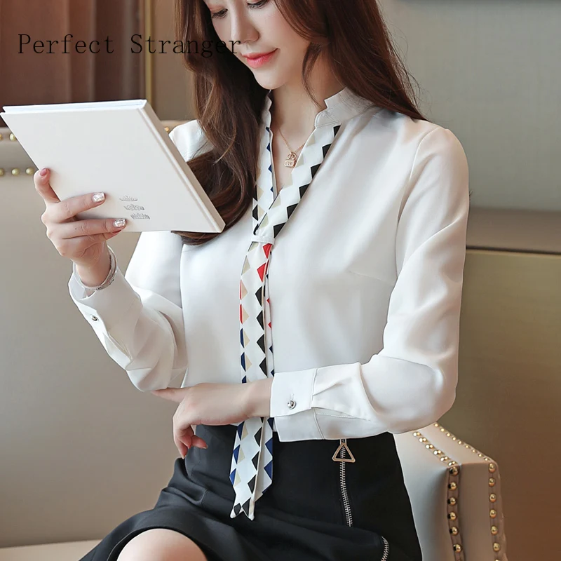 

2019 Autumn New Arrival Elegant V Collar Long Sleeve Woman Chiffon Blouse Hot Sale