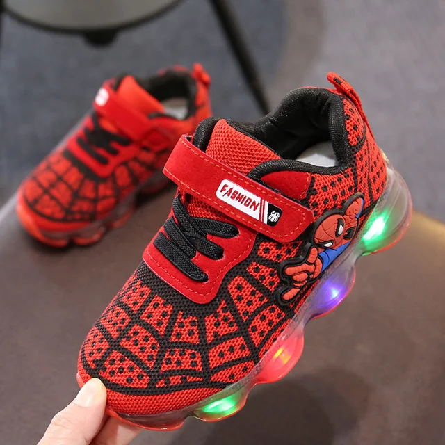 

Led Light Baby Boy Girl Shoes Spider man Kids Shoes with Light Air Cushion Damping Children Luminous Sneakers Size 21-30