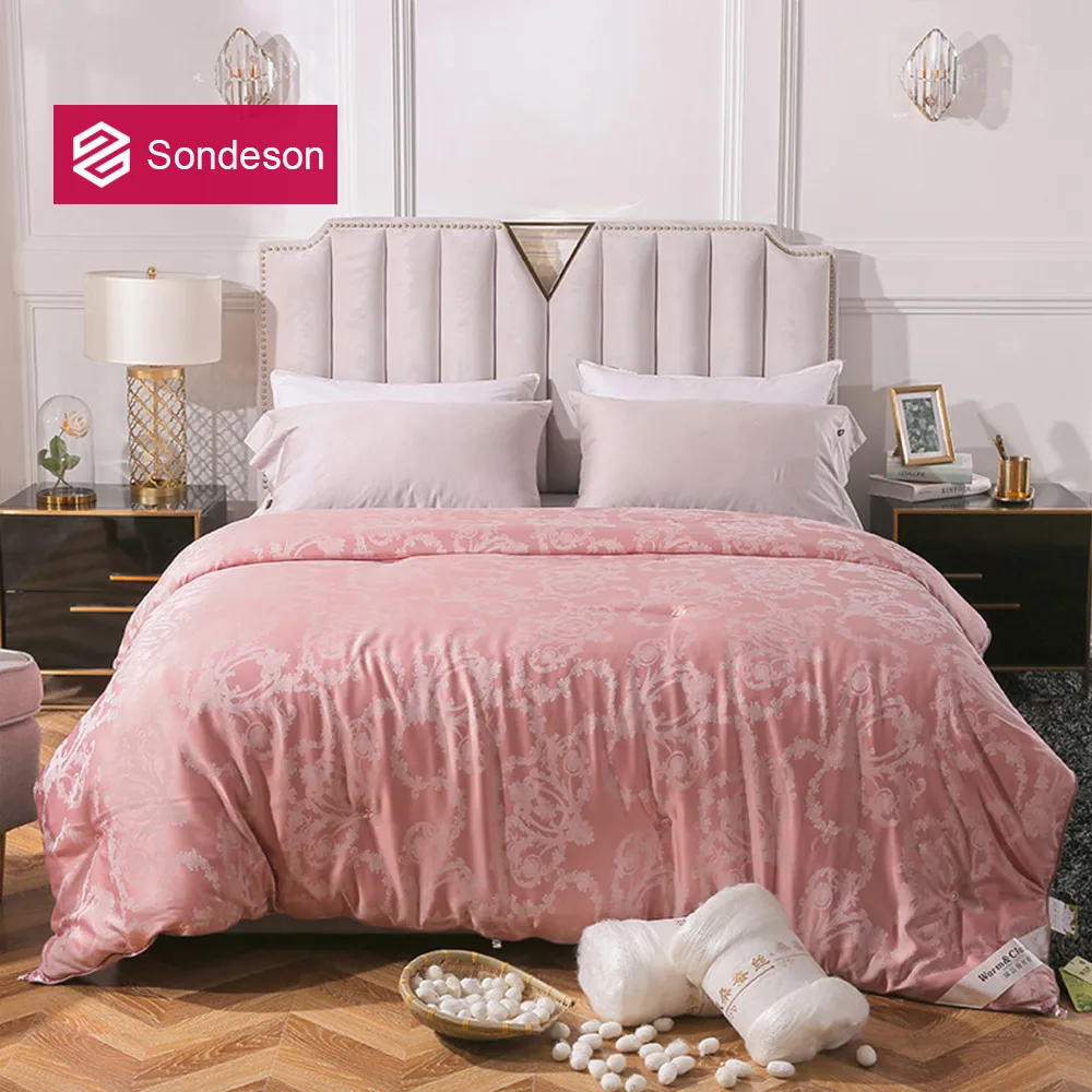 

Sondeson Luxury Women 100% Mulberry Silk Comforter Jacquard Silk Queen King Quilt Nature Beauty Summer Winter For Deep Sleep 1pc