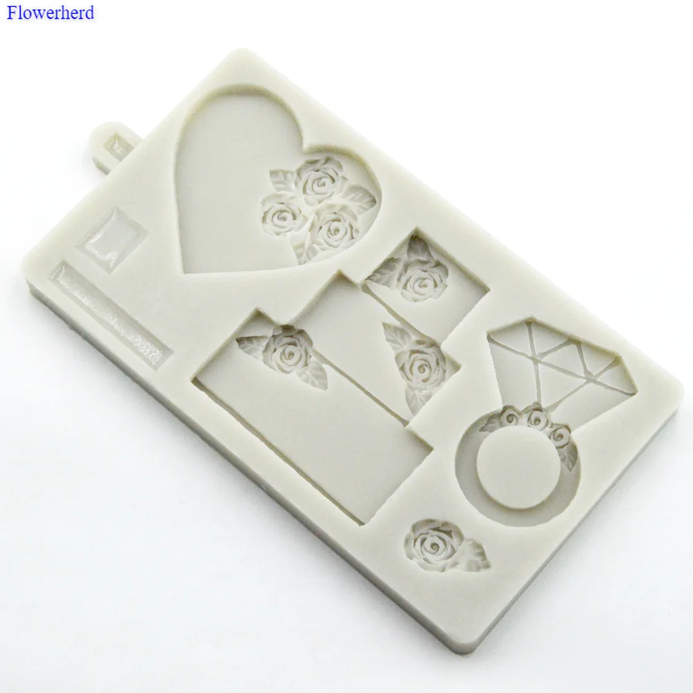 Новый Fondant (сахарная) торт силиконовые формы сердца со стразами розового торта