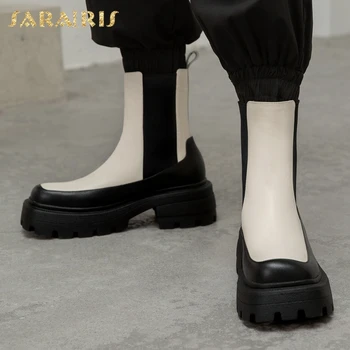 

Sarairis 2020 New Arrivals Genuine Cow Leather British Style Shoes Women Booties Platform Non Slip Elastic Band Shoes Ladies
