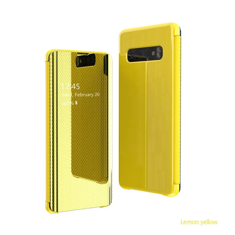 Последние четыре поколения зеркальные Смарт Флип Вертикальный кожаный чехол для samsung Galaxy S10 S10E S10 Plus - Цвет: Золотой