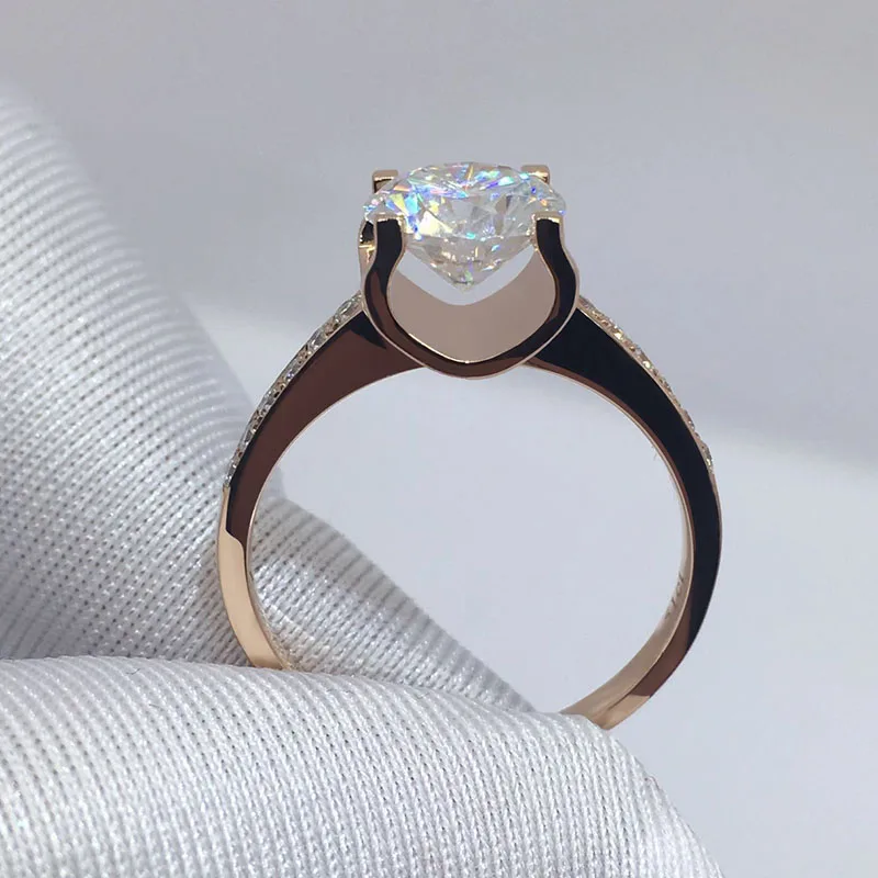 На заказ 14 к кольцо из розового золота VVS1 4 коготь круглой огранки 1ct 2ct 3ct Moissanite модное обручальное юбилейное кольцо