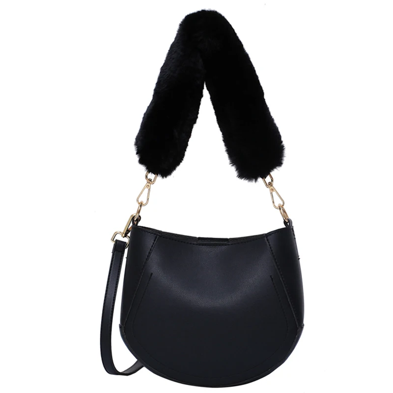 

iVog New Arrival Everyday Ladies Small Shoulder Crossbody Handbag Fur cc Geometric Chain Bucket Bags for Women 2019