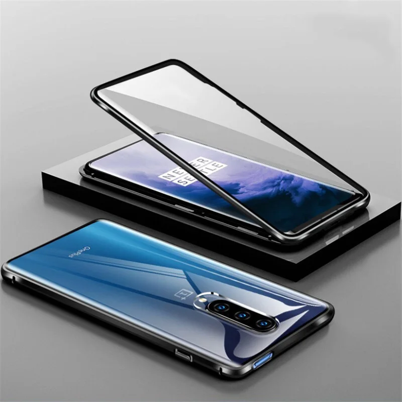 R-just Полный стеклянный Магнитный чехол для Oneplus 7 Pro металлический закаленное стекло задняя крышка для Oneplus 6 6t Oneplus 7 Чехол - Цвет: black