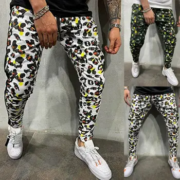 

2020 Elegant Men Green/White Print Sport Pants Long Pencil Trousers Tracksuit Gym Casual Workout Joggers Sweatpants