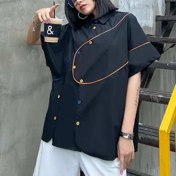 

XUXI 2020 Summer Shirt Women Thin Short-sleeved Shirt Large Size Loose Color Button Fashion Tops Chemise Femme Vintage FZ2201