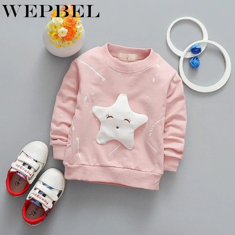 WEPBEL/новая стильная детская футболка с длинными рукавами и героями мультфильмов универсальная Корейская куртка со звездой