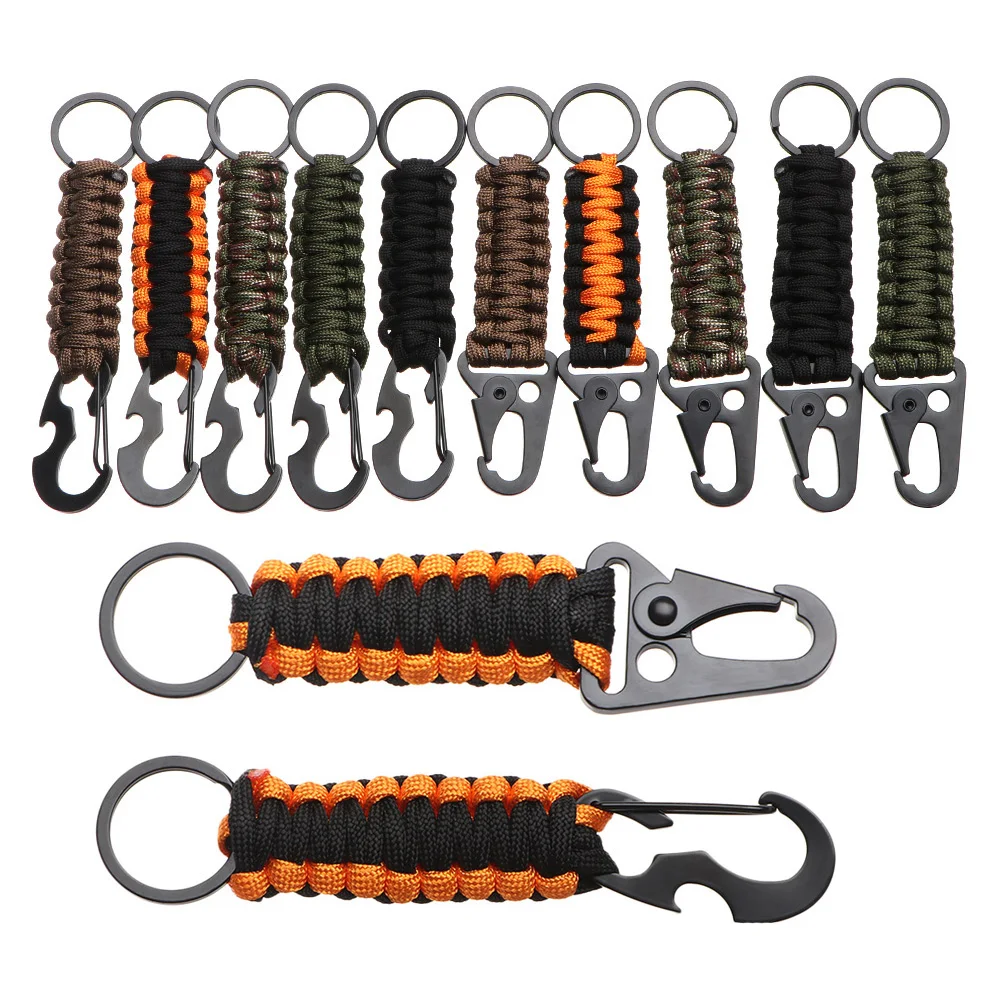 Keychain Outdoor Survival Kit Military Emergency Buckle Paracord Rope Carabiner 