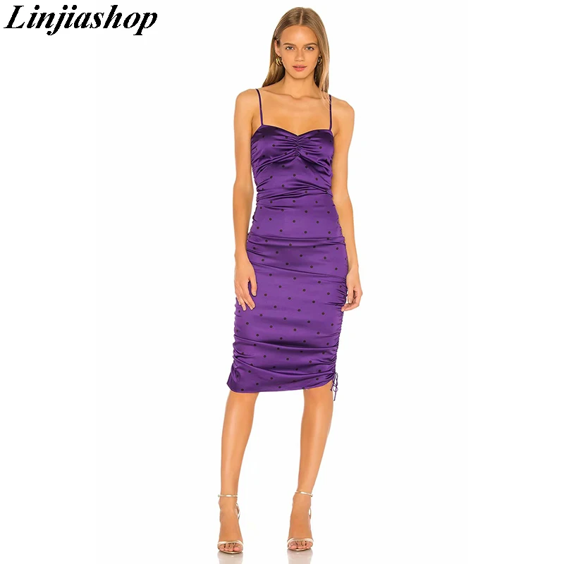 

Fashion New Autumn For Love Lemons Women's Paula Ruched Dress Functional Drawstrings Violet Fitted Midi Dress with Skinny Straps