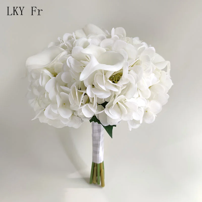 

LKY Fr White Pink Wedding Bouquet Bridesmaid Accessories Fake Calla Lily Hydrangea Silk Flowers Bride Bouquet Mariage Decoration