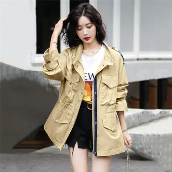 

Ladies Trench Spring Autumn New paragraph Streetwear 2020 Casual Plus size Waist Drawstring Thin Womens Windbreakers Parkas