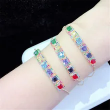 10 шт./лот высокое качество латунный браслет Pave Радуга CZ квадратный регулируемый браслет модные ювелирные изделия