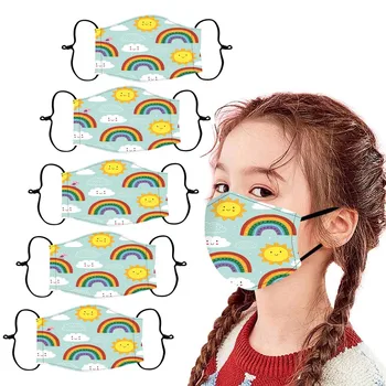 

5PCS Children Cartoon Printed Reusable Washable Masques Outdoor Breathable Face Mask Fashion Print Ventilation Rainbow Mascara