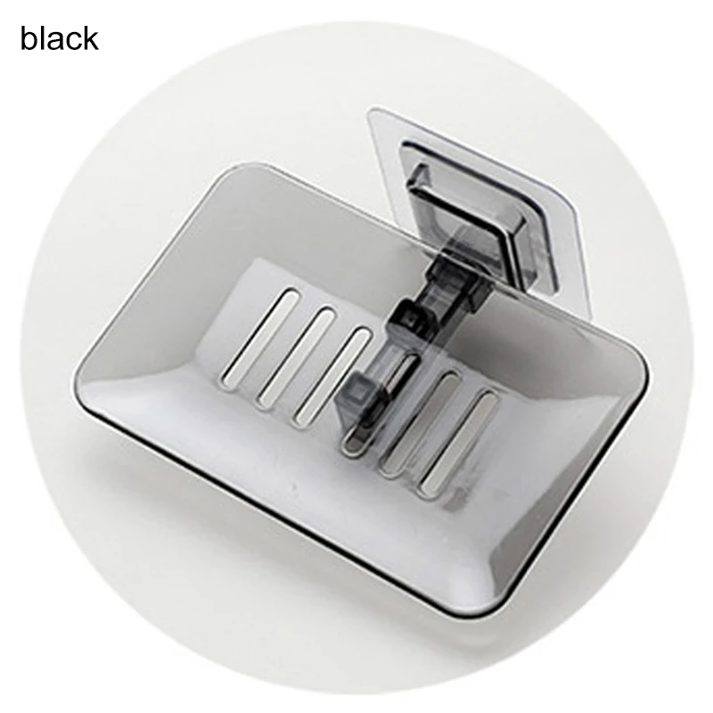 Wall Mounted Plastic Kitchen Hanging Shelf Soap Storage Rack Soap Box Soap Dishes Drain Sponge Holder Bathroom Organizer - Цвет: Черный