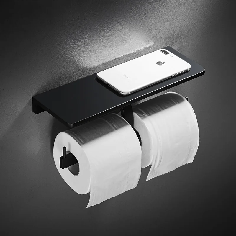 Double Paper Holder Черный Простой перфорированный держатель для туалетной бумаги держатель для полотенец Держатель для мобильного телефона многофункциональная полка A08-641 - Цвет: Double Paper Holder