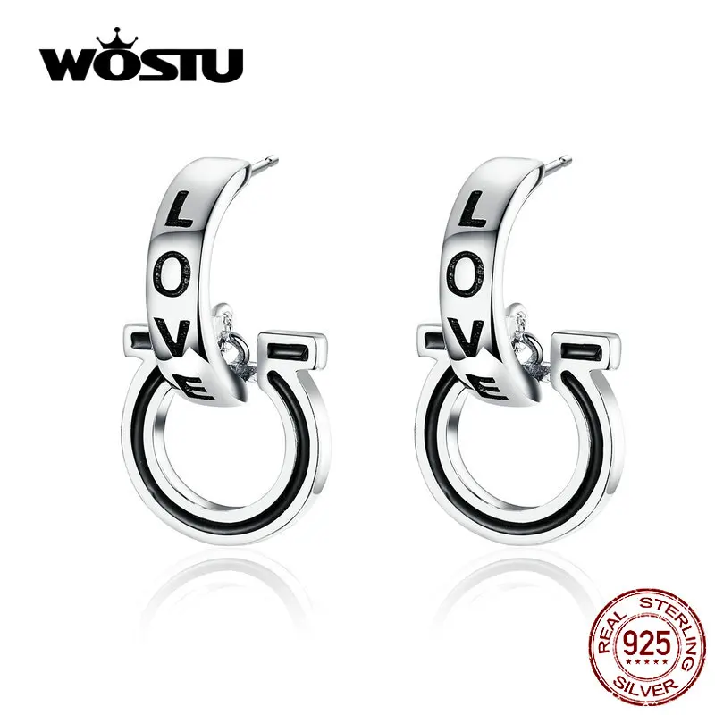 WOSTU,, 925 пробы, серебряные, с буквами любви, круглые серьги, циркон, свисающие серьги для женщин, модный стиль, свадебные ювелирные изделия CQE664