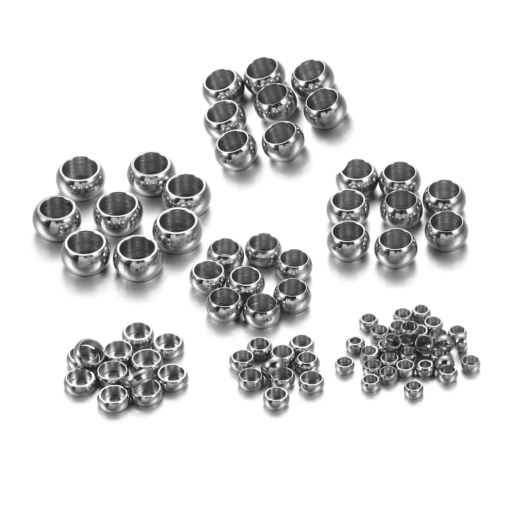 100/120 stücke 1,5 2,5 4mm Stopper Spacer Perlen Edelstahl Große Loch Ball Crimp Ende Perlen für Diy Schmuck Machen Zubehör – Detail 3