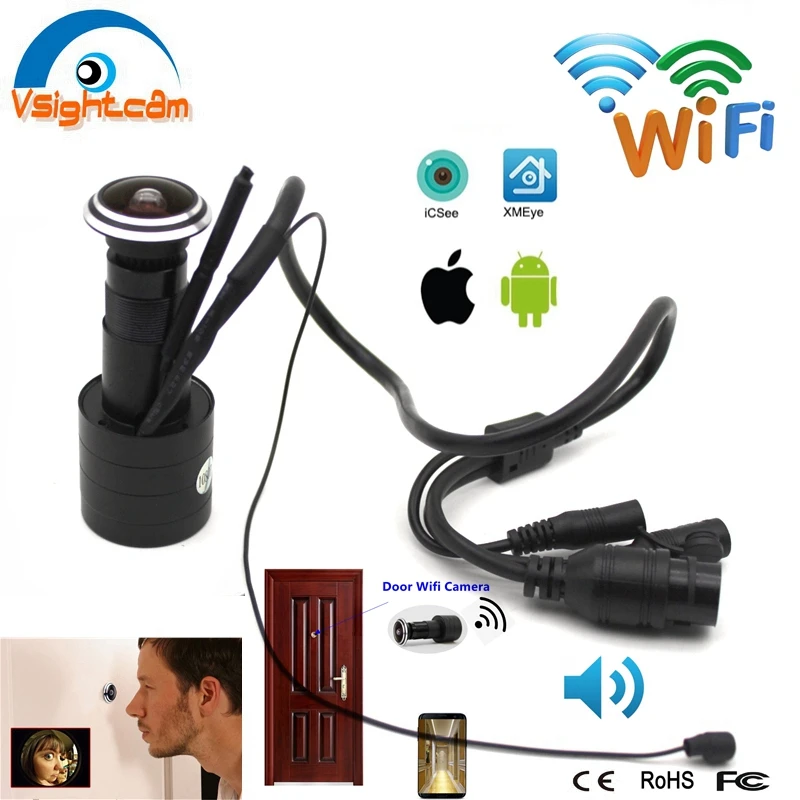 Hot Products! Security 1080P Mini Wifi Door Eye Hole IP Camera  Optional Wide Angle FishEye Lens Peephole CCTV Network Audio Camera P2P Onvif