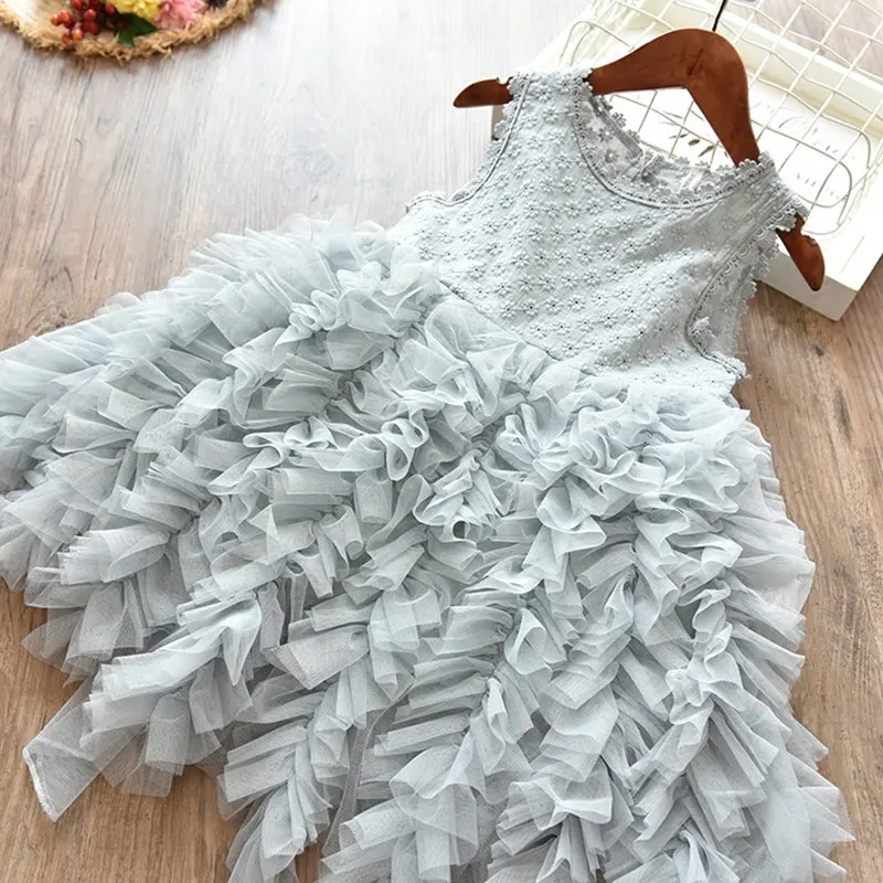 Летние Платья с цветочным узором для девочек; детское платье-пачка для свадебной вечеринки; платье принцессы на день рождения для девочек; одежда для малышей; одежда для маленьких девочек - Цвет: gray