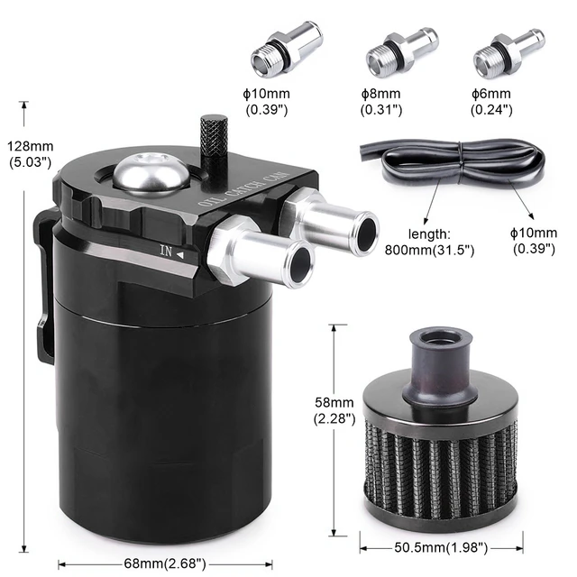 Sporacingrts Compact Oil Catch Can, Reservoir Tank ,Baffled 2 Port Oil  Catch Tank ,Aluminum Air Oil Separator (Universal Black)