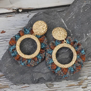 

AENSOA Alloy Fabric Round Drop Earrings For Women Vintage Geometric Statement Big Circle Pendant Earrings Jewelry Gift Wholesale