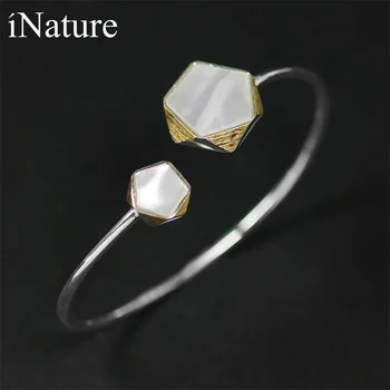 

INATURE 925 Sterling Silver Geometric Polygon Shell Bracelets for Women Party Jewelry