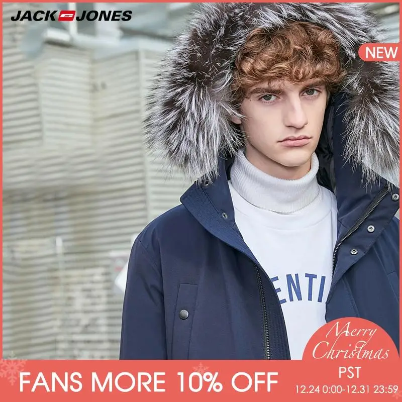 JackJones мужской средней длины водонепроницаемый с капюшоном шерстяной воротник пуховик | 219312509