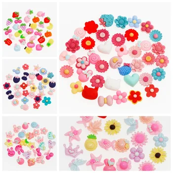 

Mix Resin 50pc Flowers Heart Star Hat Apple Cherry Resin Cabochon Flatback Fit Phone Hair Rope DIY Scrapbooking Accessories