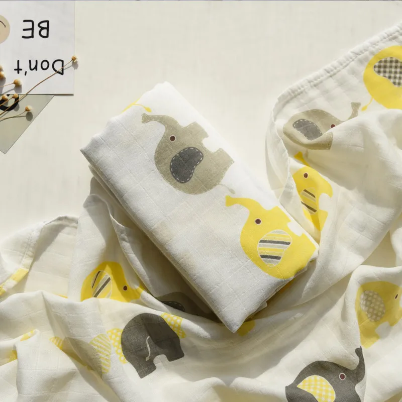 Yellow Elephant Сетчатый платок детское одеяло, Двухслойное бамбуковое Хлопковое одеяло 120*120 для пеленания новорожденных - Цвет: Yellow Elephant