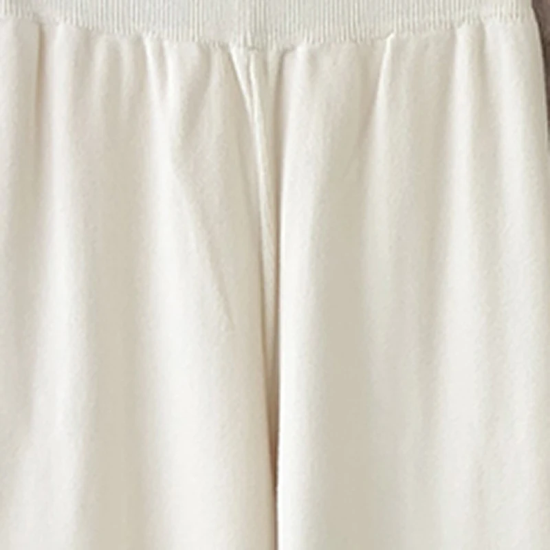 Aachoae Loose Solid Knitted Pants Women Elastic Waist Casual Lady Pants Pleated Leisure Home Wear Long Pants Female Pantalon