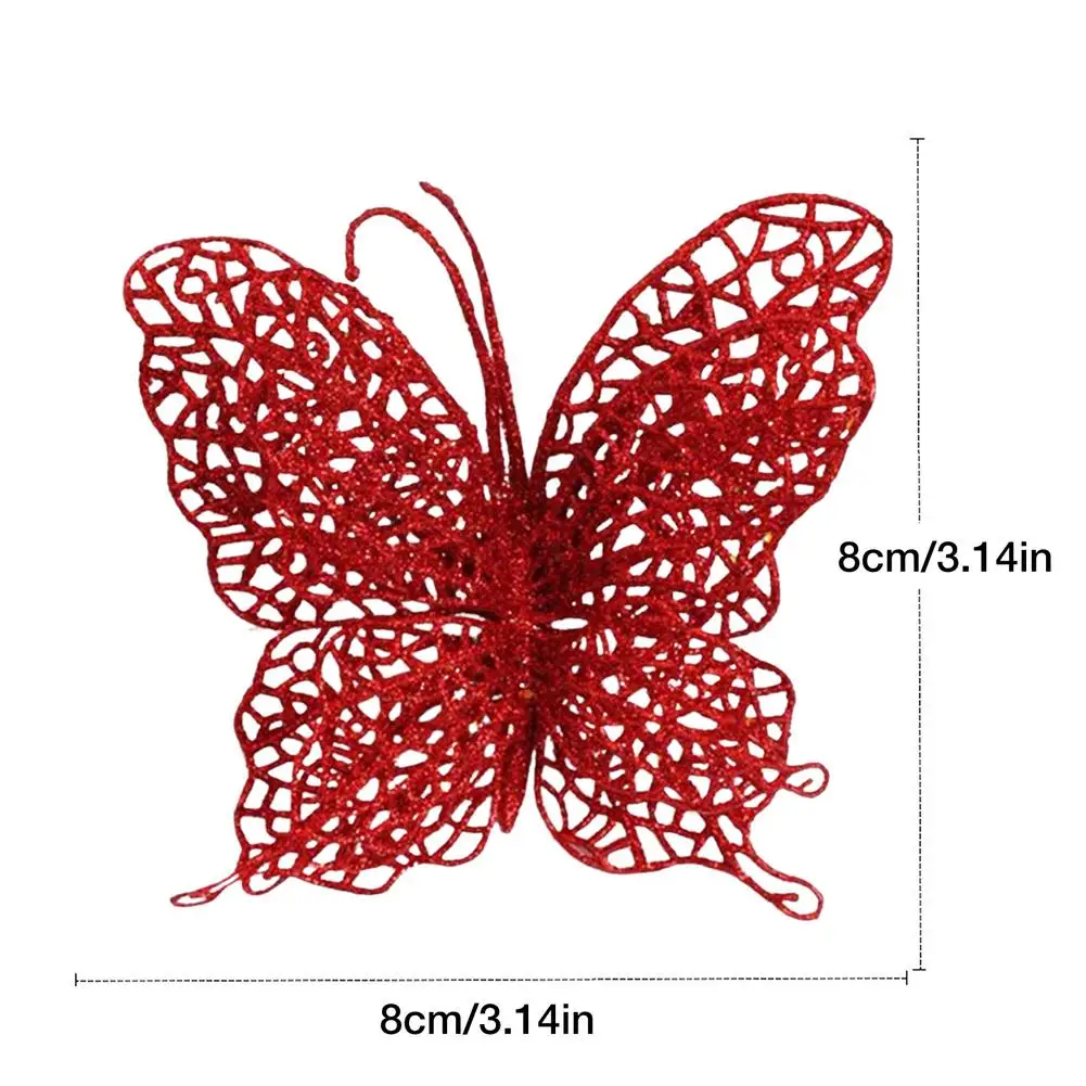 Glitter Butterfly Christmas Tree Ornaments Hollow-Out Butterfly Christmas Decoration With Clips Artificial Craft Chr