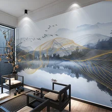 Custom wallpaper mural new Chinese abstract light luxury mood golden landscape background wall- waterproof material