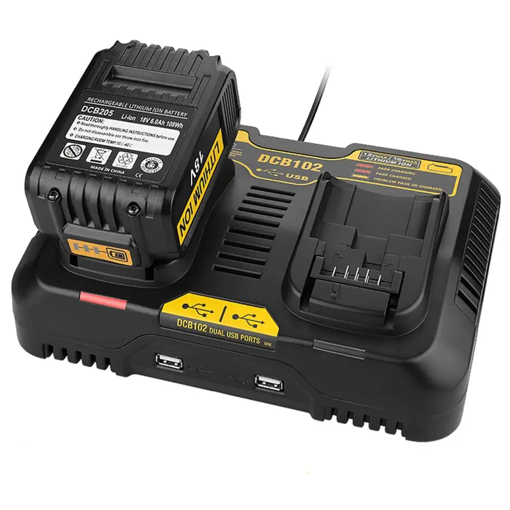 Литий-ионное зарядное устройство 4.5A Max для Dewalt 10,8 V 12V 14,4 V 18V 20V DCB105 DCB101 DCB102 DCB112 DCB205 с двойным usb-портом