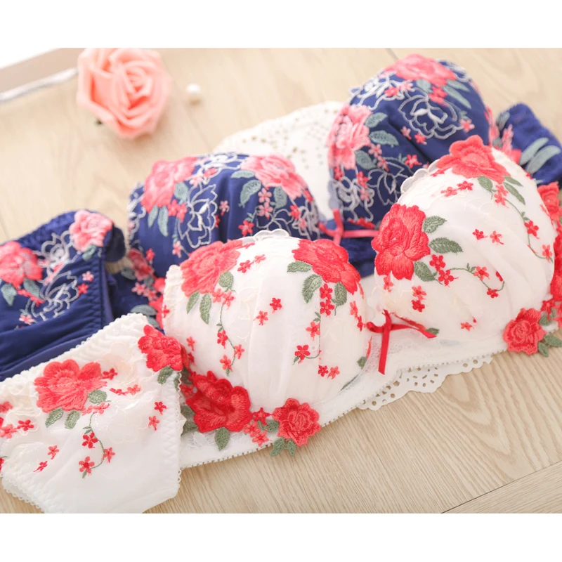 European sexy underwear embroidery flower mesh deep V on the girl lady bra set 2044