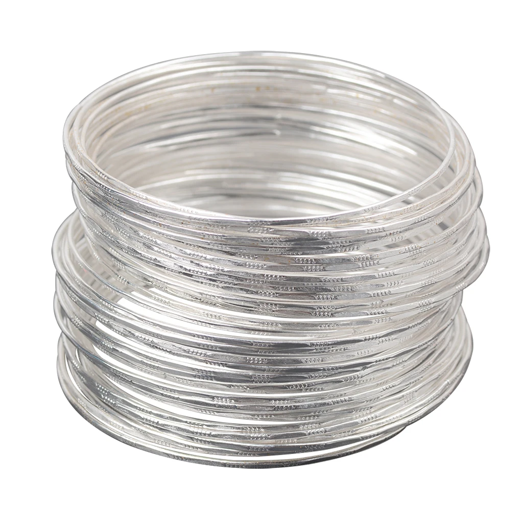 50pcs Indian Style silver color Alloy Bracelet Bangles Set Women Stackable Bangle