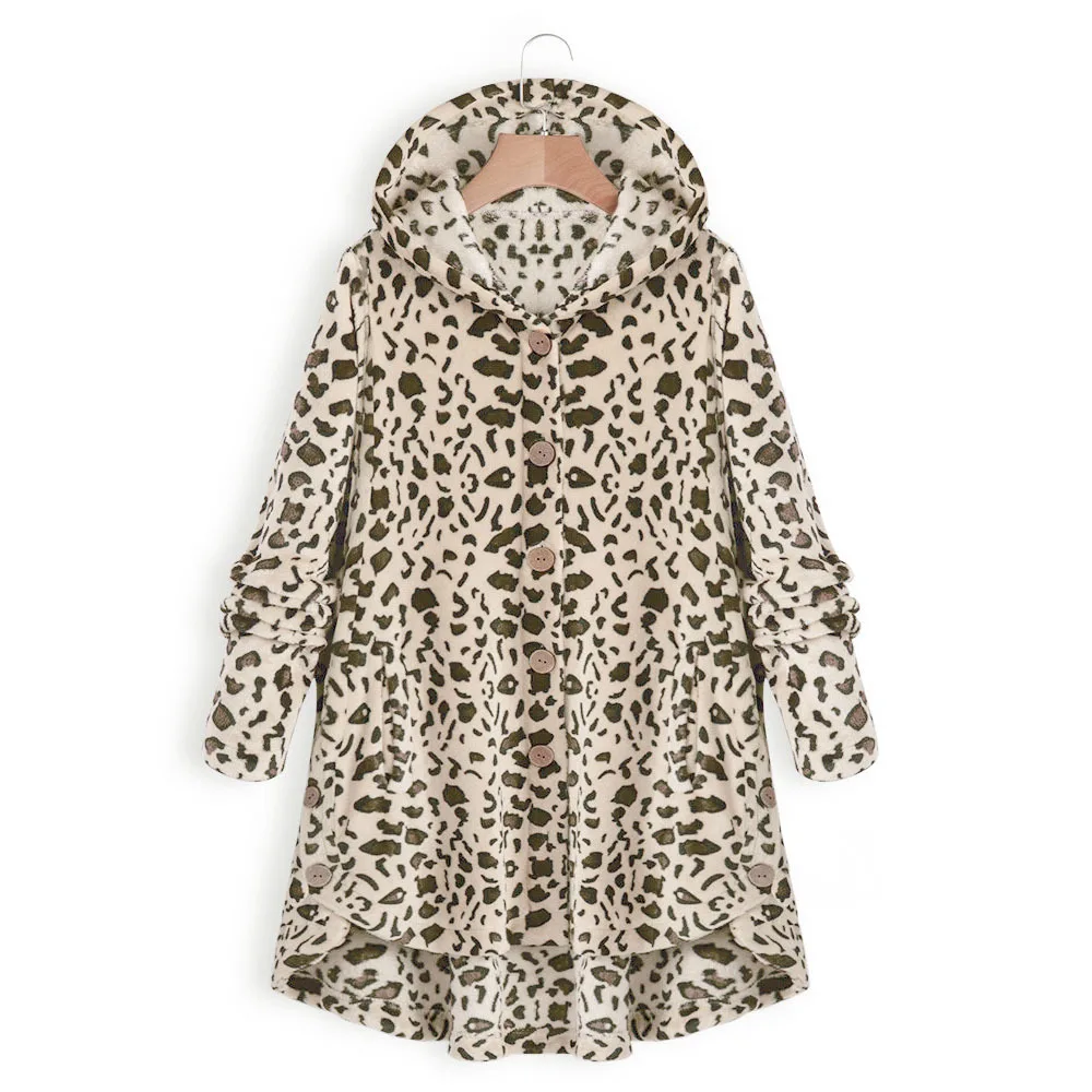 Abrigo esponjoso con capucha para mujer, abrigos de oso de peluche con capucha, de lana, botones sólidos, informales, sueltos, bonitos, suaves y cálidos, de talla grande, prendas de vestir, Invierno 2021