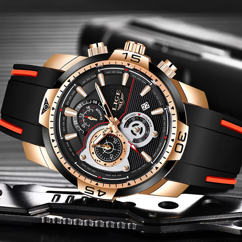 2020 New LIGE Silicone Strap Men Watch Fashion Top Brand luxury Business Luminous Quartz Watch Men Casual Waterproof Date Clock