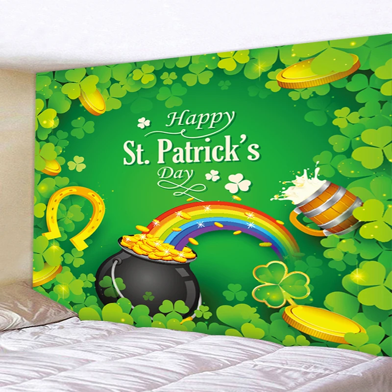 

Happy St.Patrick Day Mandala Indian Tapestry Wall Hanging Bohemian Beach Mat Polyester Blanket Yoga Mat Home Bedroom Art Carpet