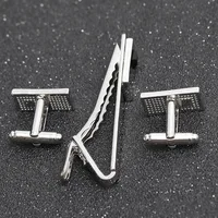 Fashion Business Shirt Sleeve Decorative Buttons Classic Geometric Tie Clips and Cufflinks Set for Men's Luxury Jewelry Gift 4