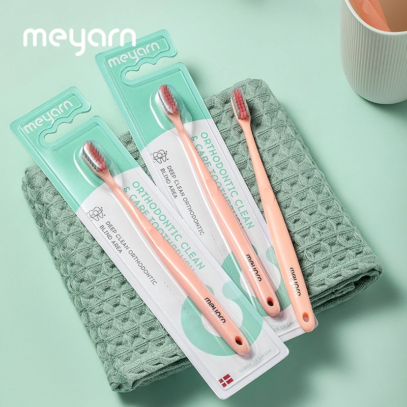 Meyarn 3pcs Orthodontic Toothbrush Concave Convex Brush Head Soft Brush