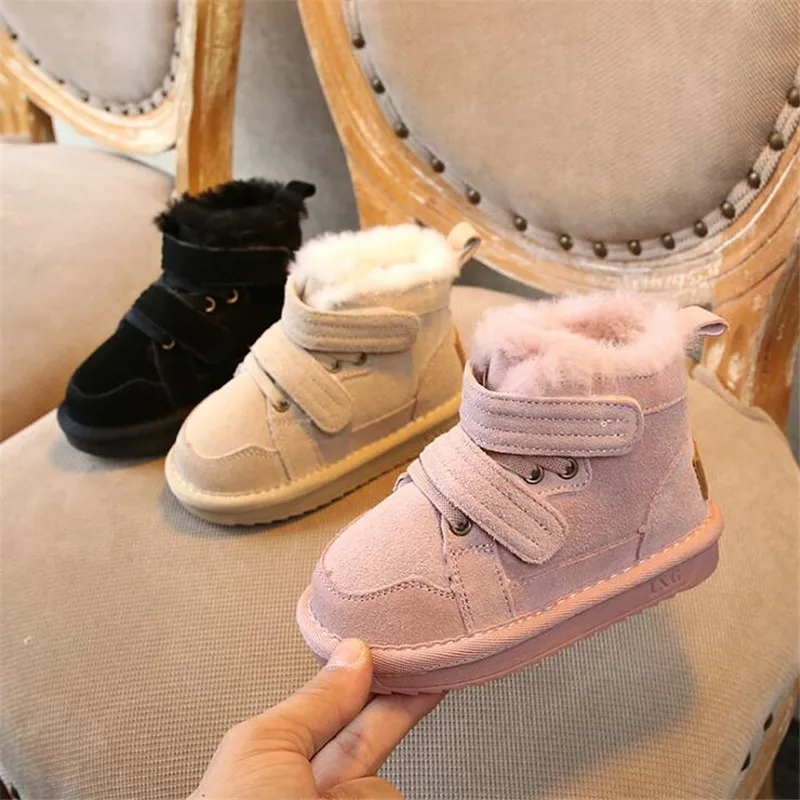 Зимняя теплая детская обувь; нескользящая шерстяная подкладка; дышащие зимние сапоги из натуральной кожи; теплая хлопковая обувь для мальчиков и девочек