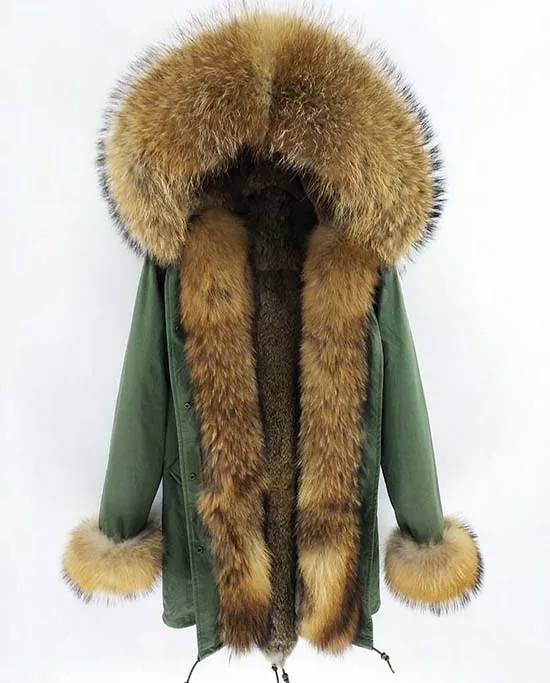 Raccoon 4 Зимняя женская куртка, Женское пальто с натуральным мехом, длинная парка с капюшоном, Воротник из натурального Лисьего меха, подкладка из натурального кроличьего меха, толстая теплая парка - Цвет: Raccoon 4