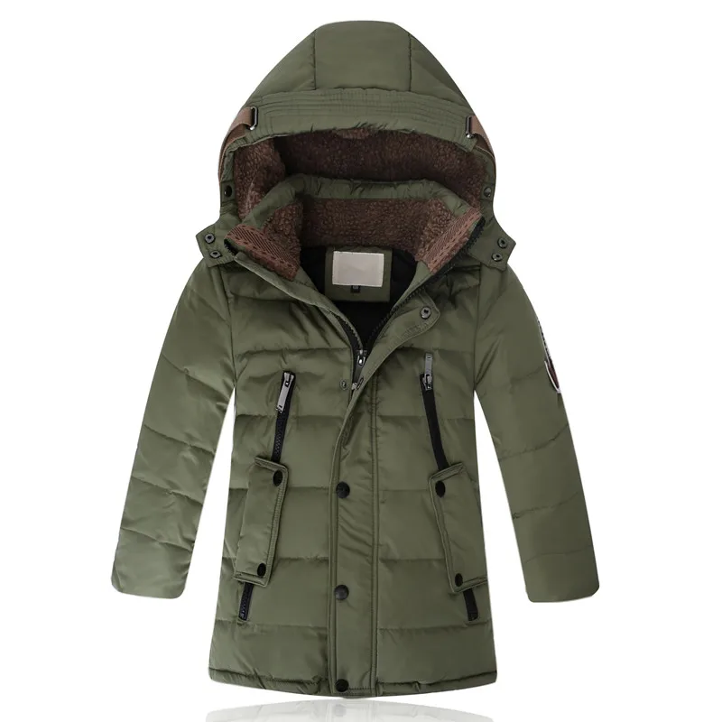 Детская куртка на утином пуху для русской зимы-30 градусов, детская утепленная верхняя одежда, пальто для мальчиков-подростков 8, 10, 12, 14, 16 лет, парки - Цвет: amy green
