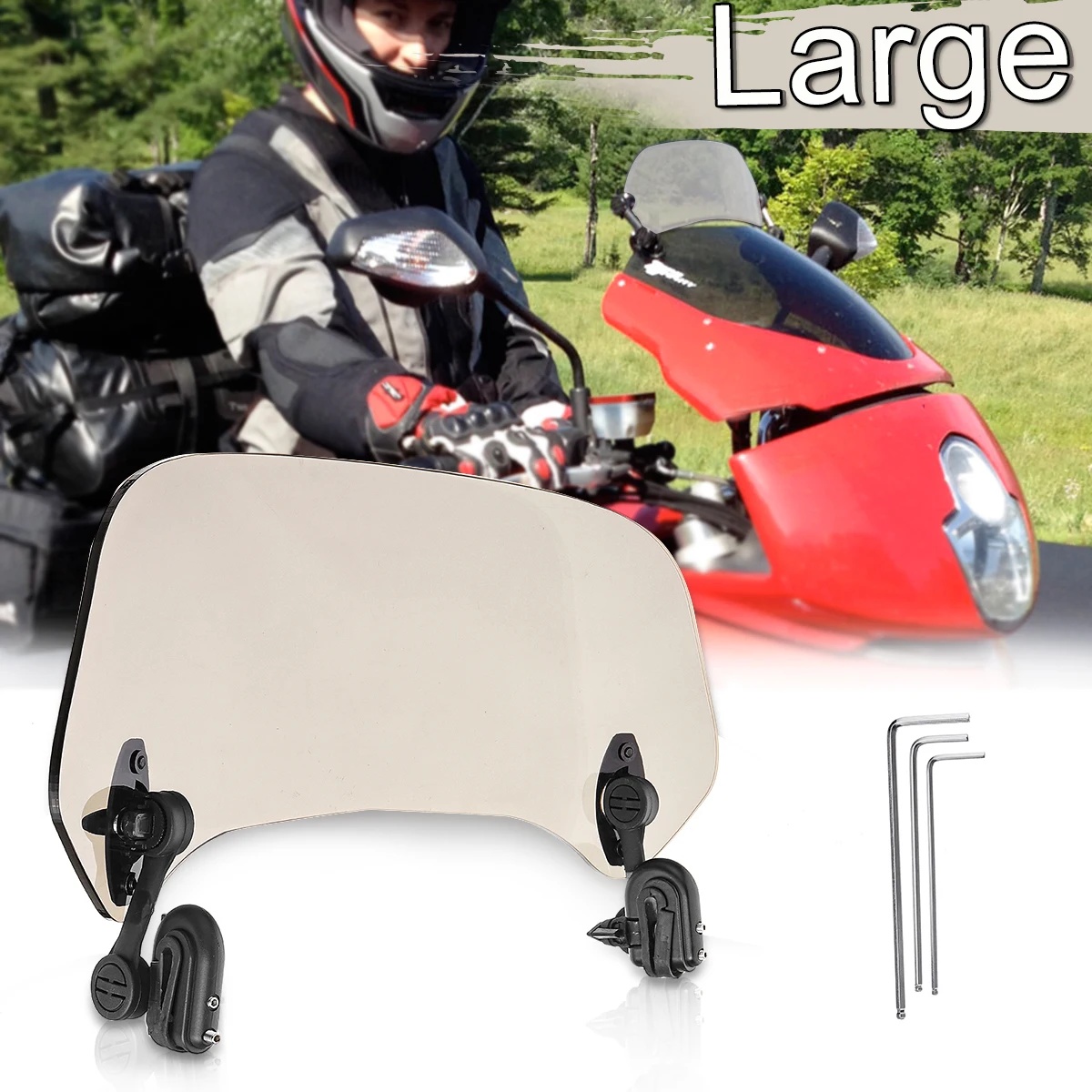 

36.5 x 28cm Universal Acrylic Large Brown Motorcycle Windshield Airflow Adjustable Windscreen Extension Wind Deflector