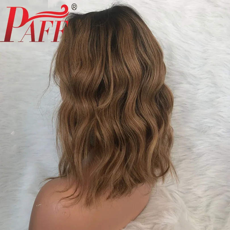 PAFF короткие Ombre13X4 человеческие волосы на кружеве парики боб естественная волна 180% Плотность бразильские волосы remy Предварительно сорванные Детские волосы