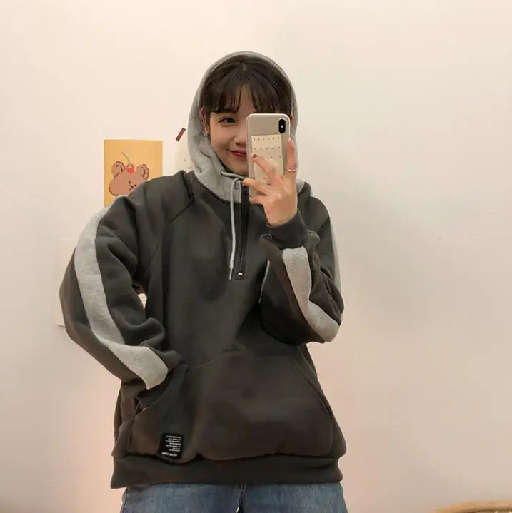 Женские кофты японский Harajuku Ulzzang ленивый водолазка с цветными блоками Женская Корейская одежда Kawaii для женщин - Цвет: Темно-серый