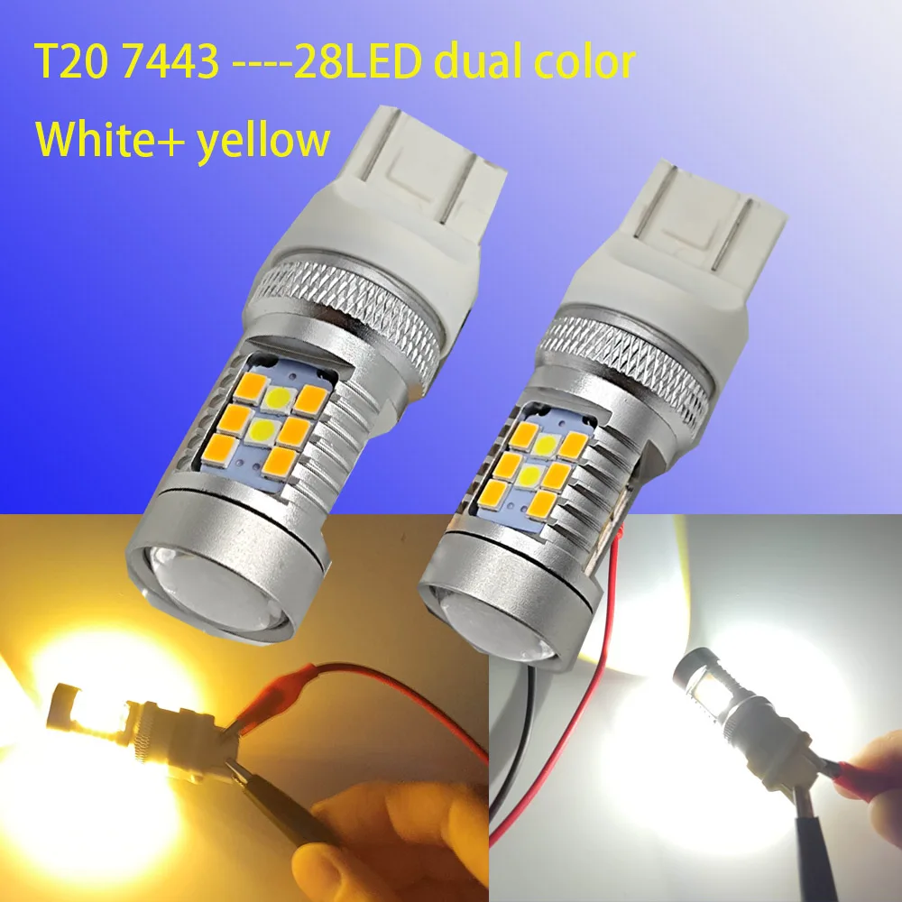 2PCS T25 3157 P27/7W 7443 1157 BAY15D Car White Amber Switchback LED 2835 3030 DRL Turn Signal Light Bulbs Dual Color Type | Автомобили и